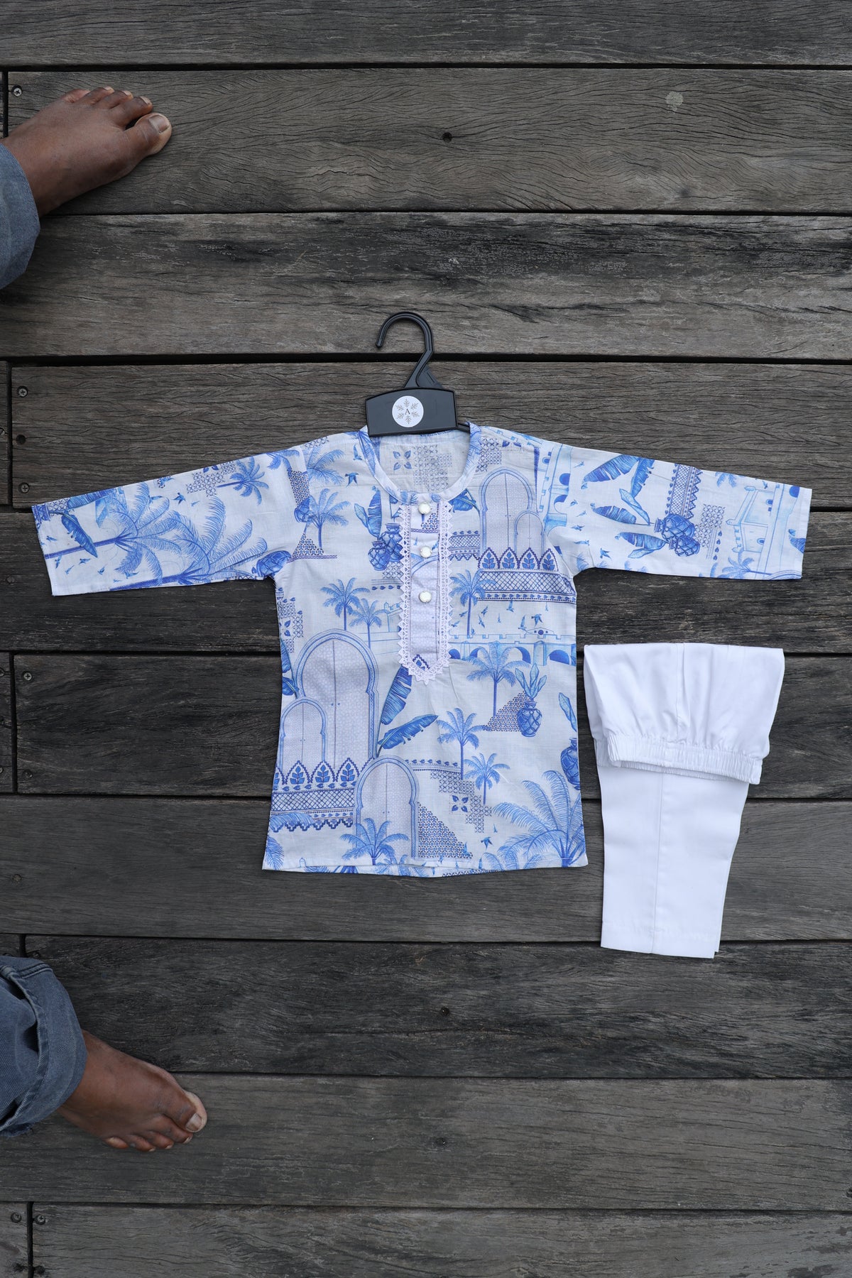 AZURE OASIS PRINTED KURTA WITH WHITE PAJAMA
