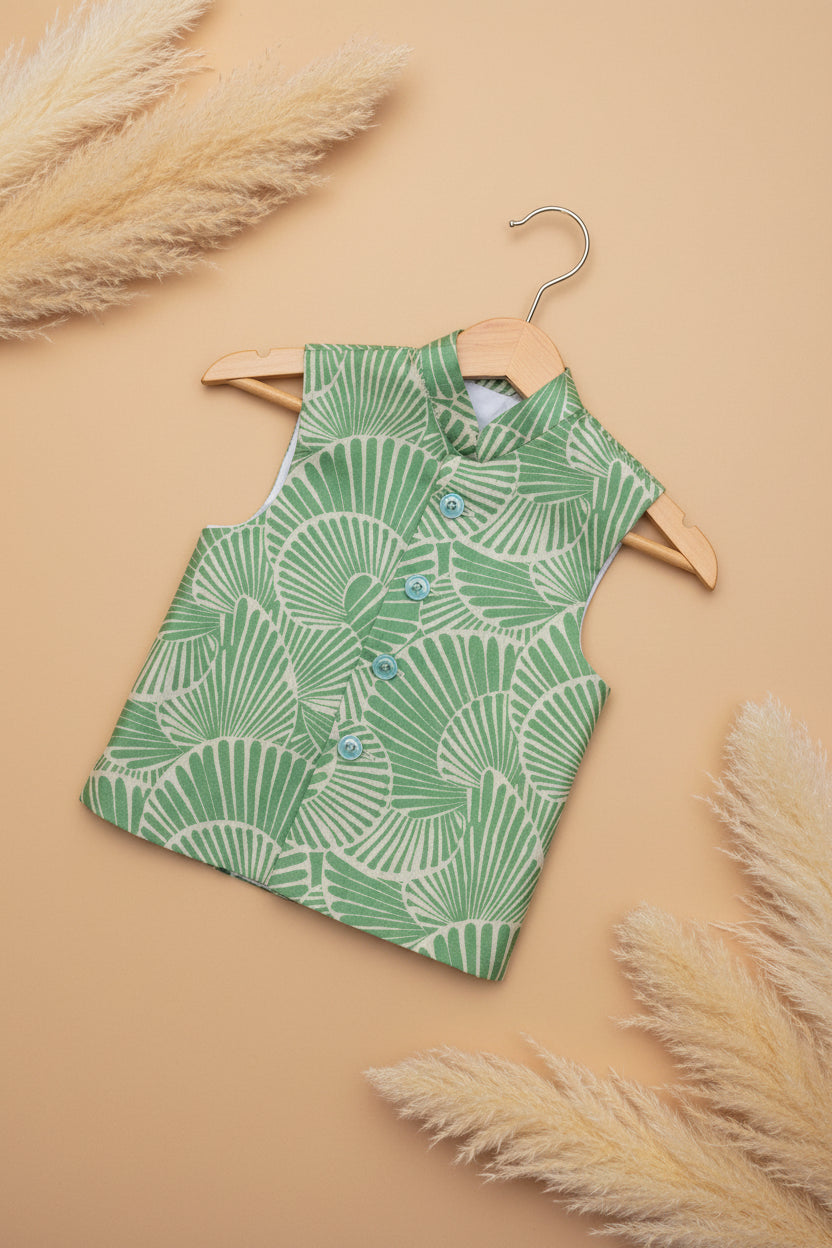 EMERALD CANOPY BUNDI WITH CREAM KURTA & PAJAMA