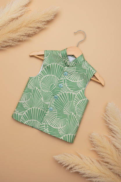 EMERALD CANOPY BUNDI WITH CREAM KURTA & PAJAMA