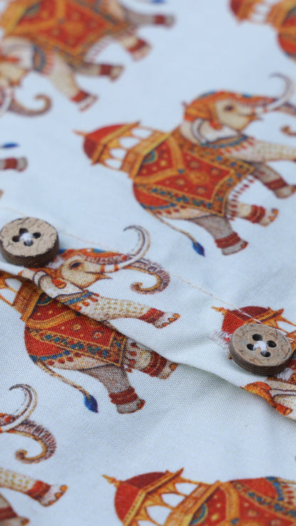 CRIMSON ROYAL ELEPHANT PRINTED KURTA WITH RED DHOTI