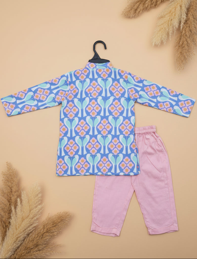 FLORA FIESTA PRINTED FULL SLEEVE KURTA & PAJAMA SET