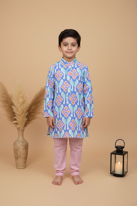 FLORA FIESTA PRINTED FULL SLEEVE KURTA & PAJAMA SET