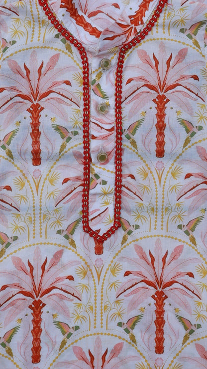 CORAL GARDEN PRINTED FULL SLEEVE KURTA & PAJAMA SET