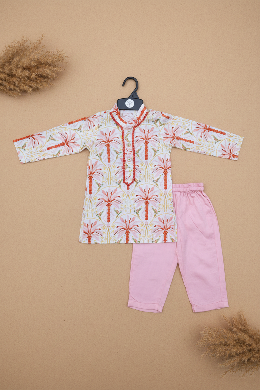 CORAL GARDEN PRINTED FULL SLEEVE KURTA & PAJAMA SET