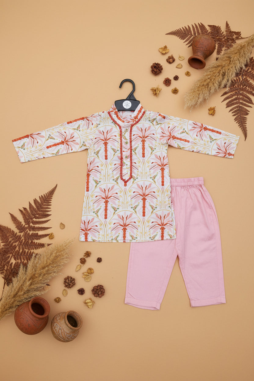 CORAL GARDEN PRINTED FULL SLEEVE KURTA & PAJAMA SET