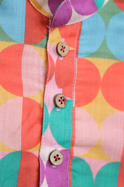 RETRO COLOR BLOCK PRINTED KURTA WITH BEIGE PAJAMA