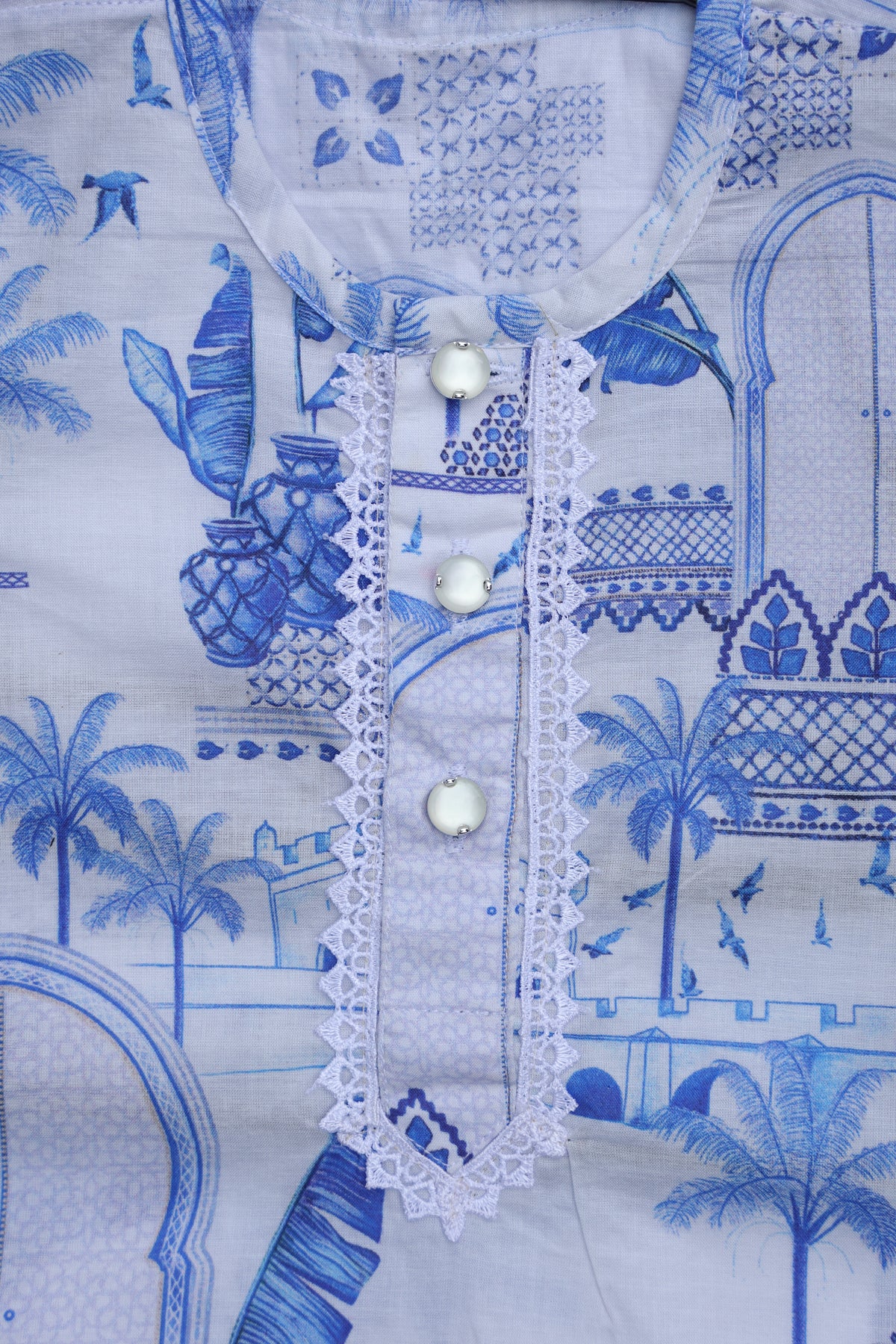 AZURE OASIS PRINTED KURTA WITH WHITE PAJAMA