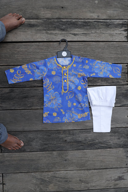 SOVEREIGN BLUE BOTANICAL PRINTED KURTA WITH WHITE PAJAMA