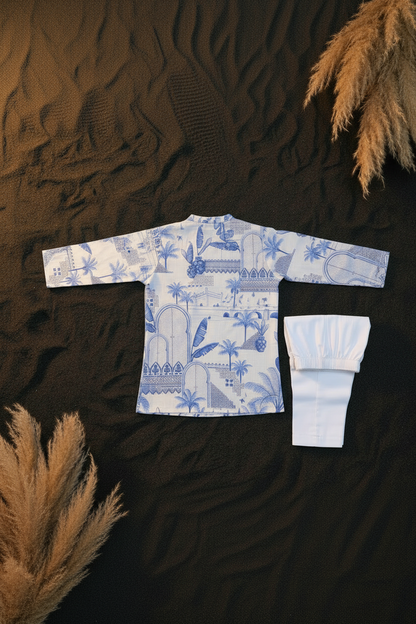 AZURE OASIS PRINTED KURTA WITH WHITE PAJAMA