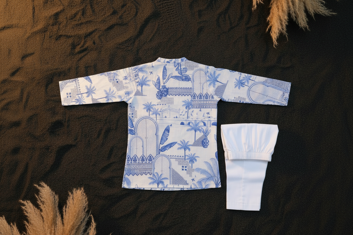 AZURE OASIS PRINTED KURTA WITH WHITE PAJAMA