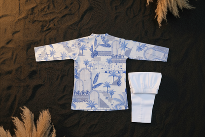 AZURE OASIS PRINTED KURTA WITH WHITE PAJAMA