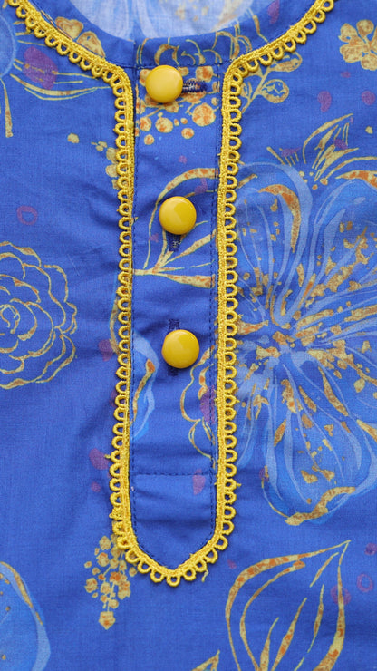 SOVEREIGN BLUE BOTANICAL PRINTED KURTA WITH WHITE PAJAMA