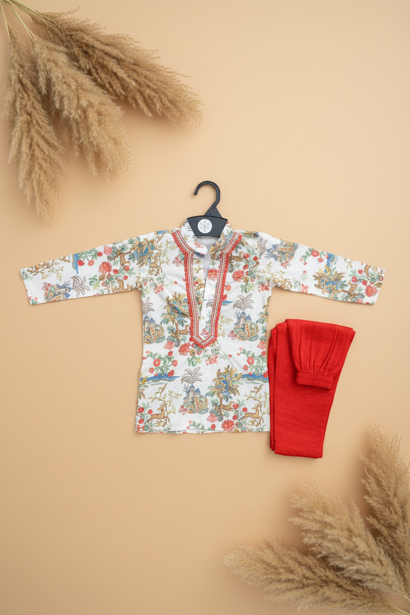 WOODLAND BLOOM PRINTED FULL SLEEVE KURTA & PAJAMA SET