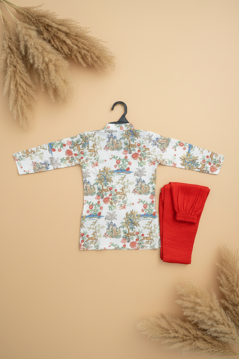 WOODLAND BLOOM PRINTED FULL SLEEVE KURTA & PAJAMA SET