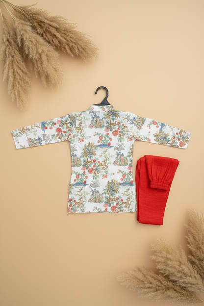 WOODLAND BLOOM PRINTED FULL SLEEVE KURTA & PAJAMA SET