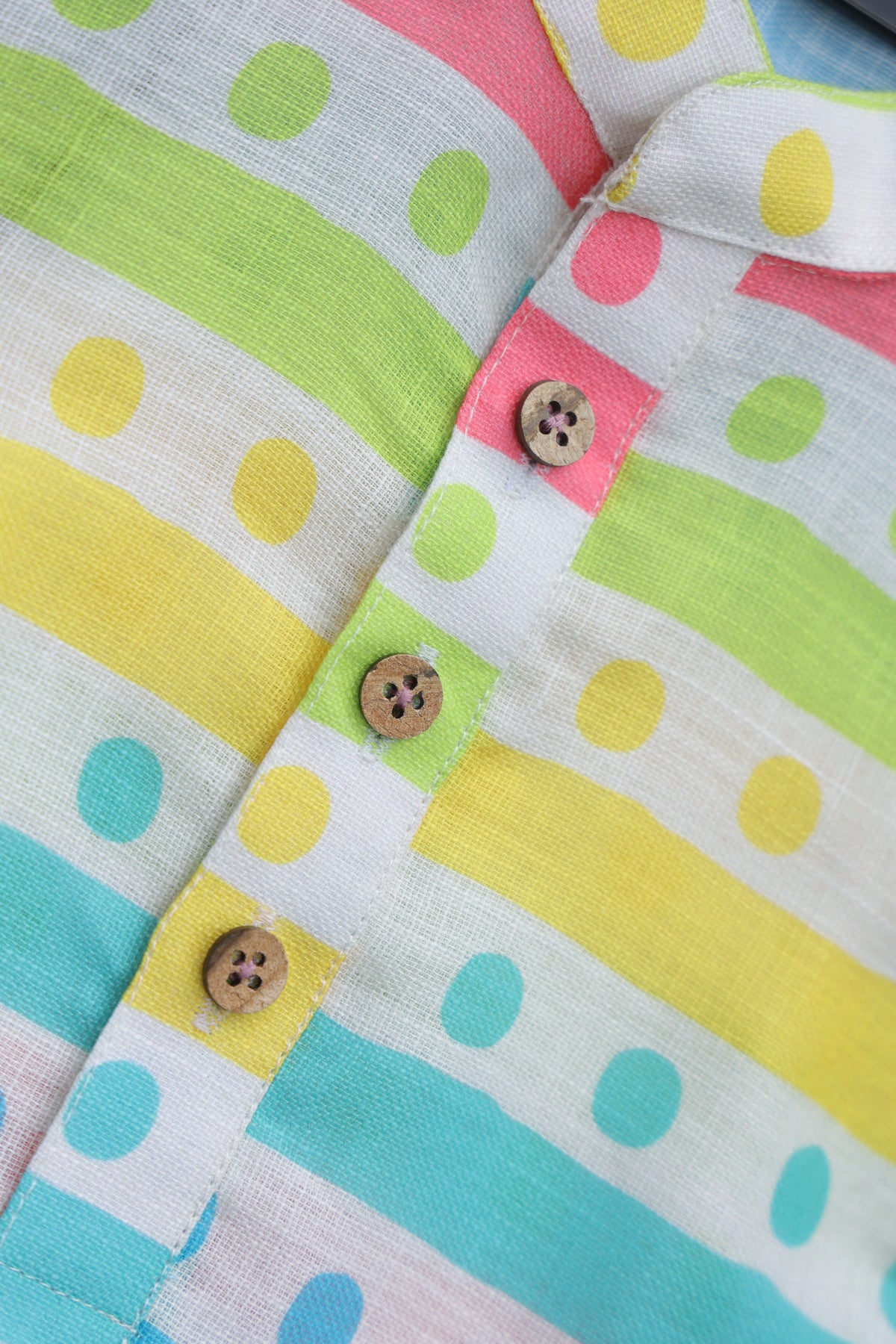 RAINBOW POLKA STRIPES PRINTED KURTA WITH WHITE PAJAMA
