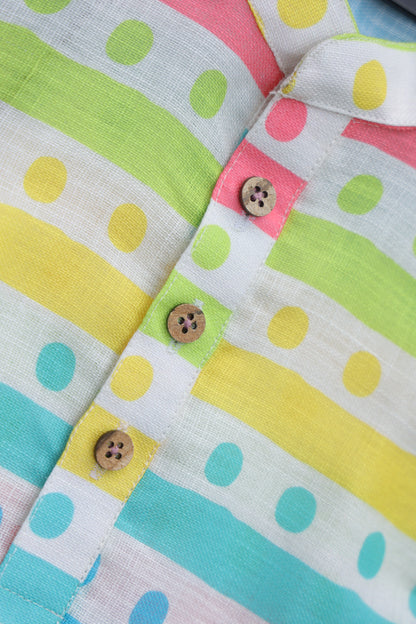 RAINBOW POLKA STRIPES PRINTED KURTA WITH WHITE PAJAMA