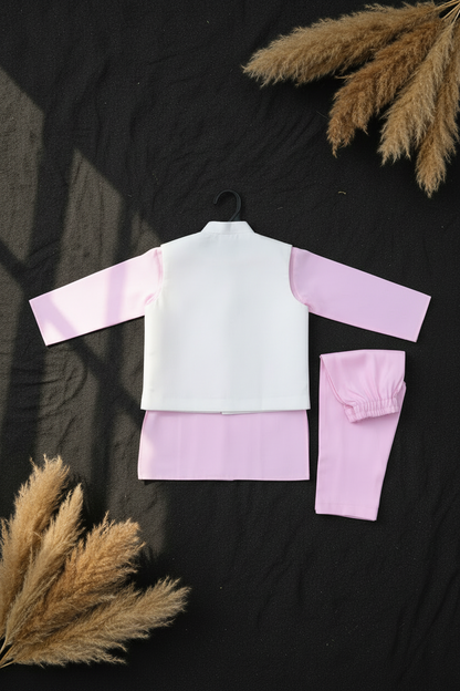 KINGDOM OF DREAMS EMBROIDERY BUNDI WITH BABY PINK KURTA PAJAMA SET