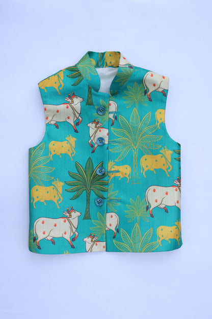 MOO AND MEADOW PRINTED BUNDI WITH KURTA PAJAMA SET