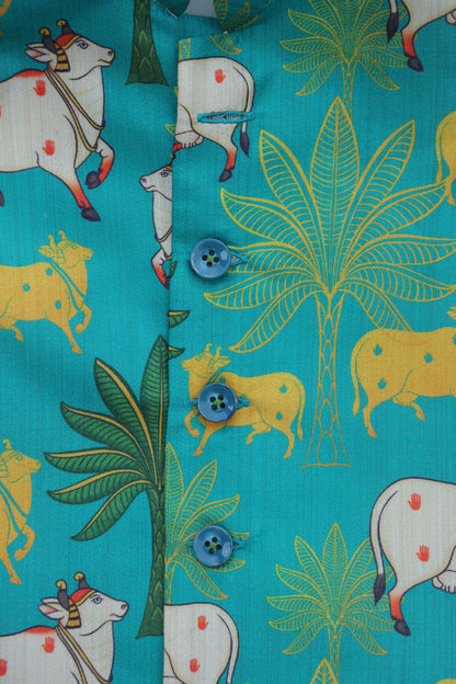 MOO AND MEADOW PRINTED BUNDI WITH KURTA PAJAMA SET