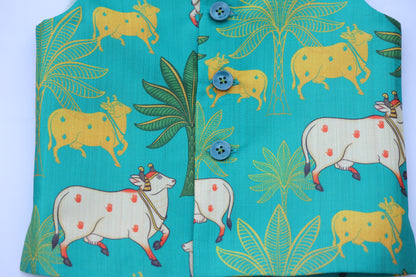 MOO AND MEADOW PRINTED BUNDI WITH KURTA PAJAMA SET