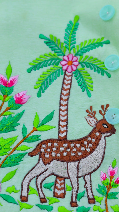 GARDEN OF WONDERS EMBROIDERED BUNDI WITH GREEN KURTA & WHITE PAJAMA SET