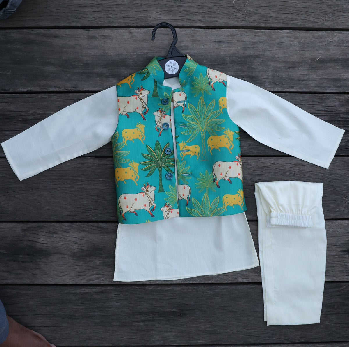 MOO AND MEADOW PRINTED BUNDI WITH KURTA PAJAMA SET