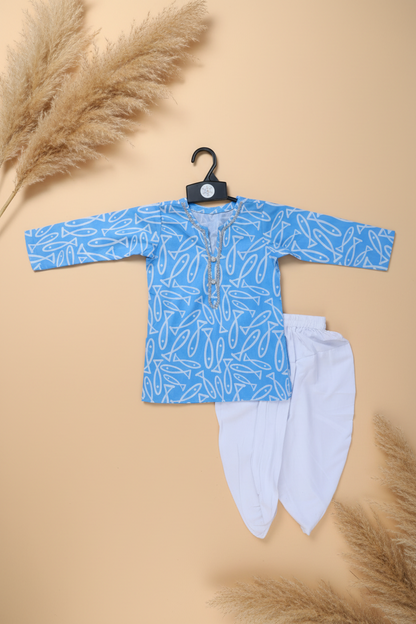 SARDIN BLUE PRINTED FULL SLEEVE KURTA & PAJAMA SET