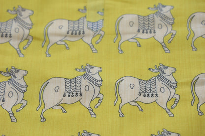 GOLDEN PICHWAI HERITAGE PRINTED KURTA WITH WHITE PAJAMA