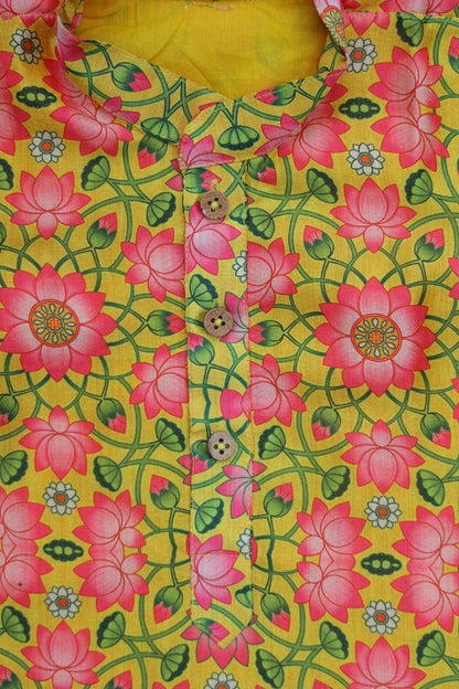 SAFFRON BLOSSOM PRINTED KURTA WITH WHITE PAJAMA
