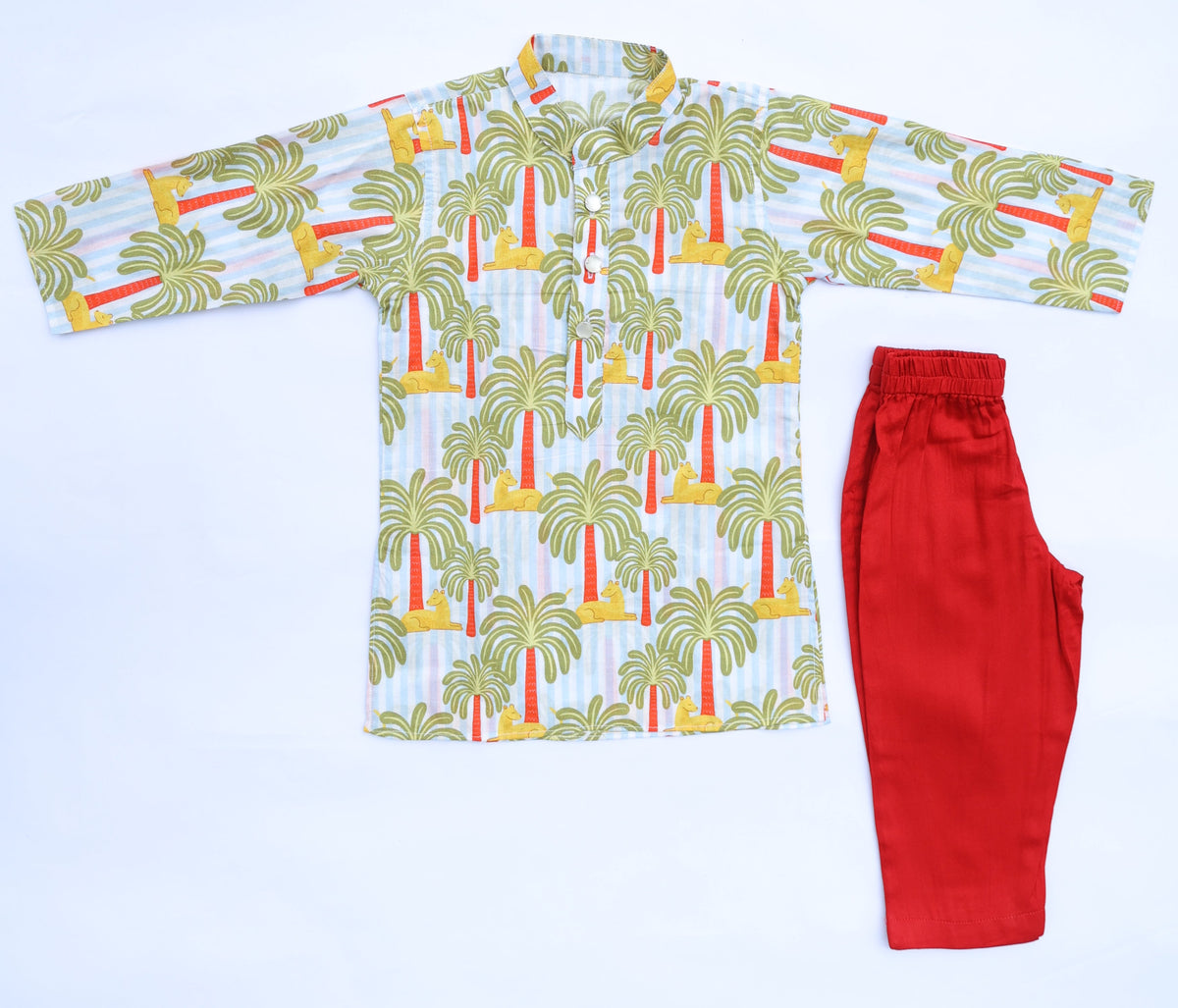 TROPICAL SAFARI PRINTED KURTA WITH RED PAJAMA