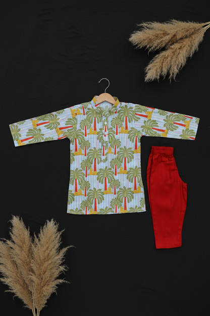 TROPICAL SAFARI PRINTED KURTA WITH RED PAJAMA