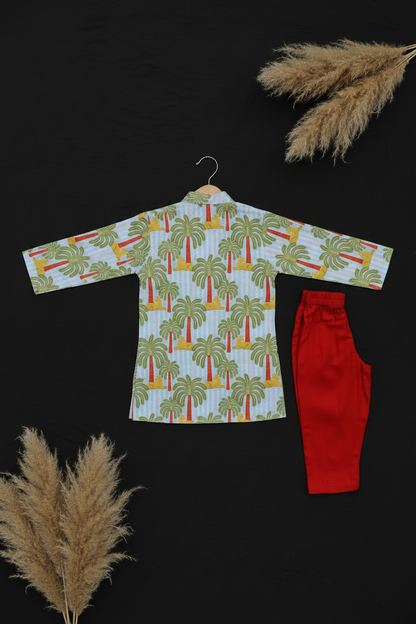 TROPICAL SAFARI PRINTED KURTA WITH RED PAJAMA