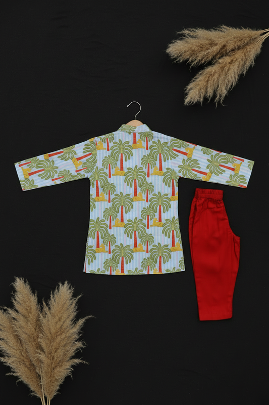 TROPICAL SAFARI PRINTED KURTA WITH RED PAJAMA