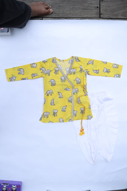 GILDED AIRAVAT PRINTED KURTA WITH WHITE DHOTI