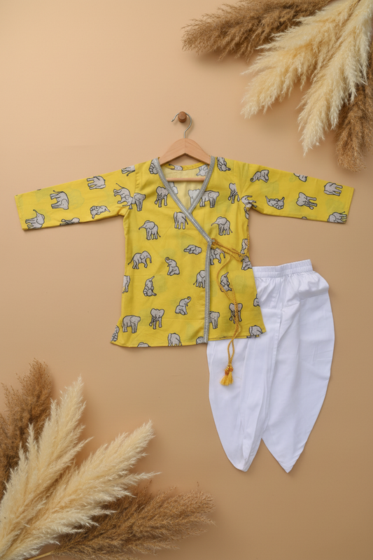 GILDED AIRAVAT PRINTED KURTA WITH WHITE DHOTI