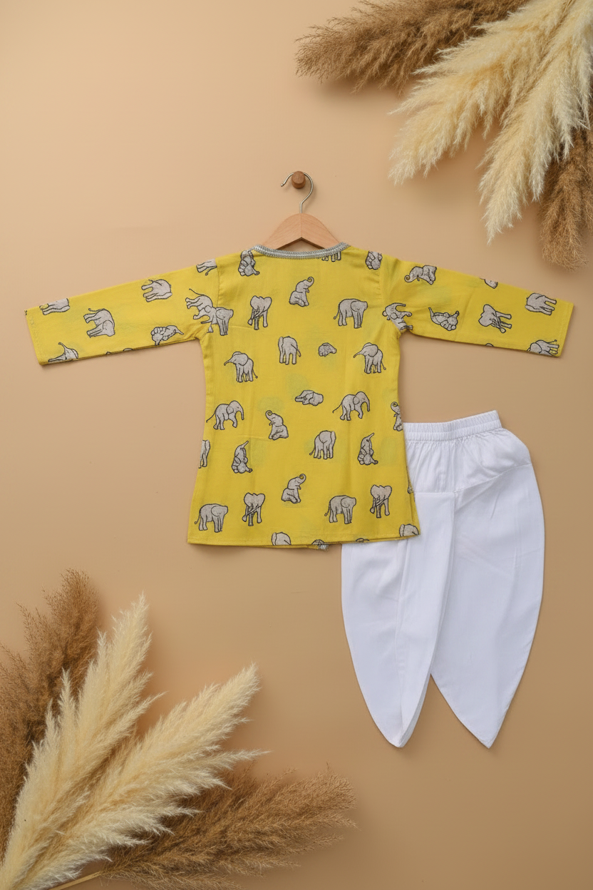 GILDED AIRAVAT PRINTED KURTA WITH WHITE DHOTI
