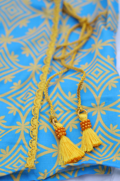 AZURE GOLD ANGRAKHA PRINTED KURTA WITH WHITE DHOTI