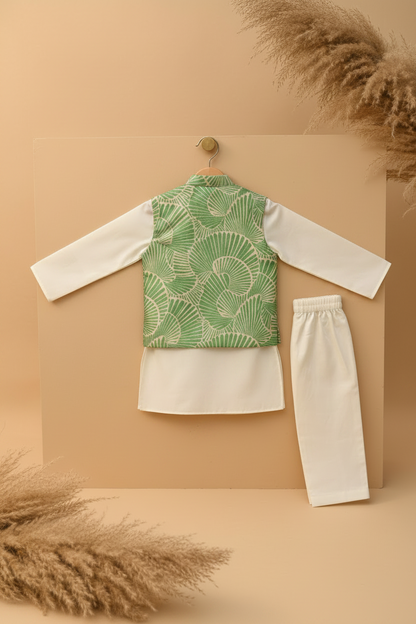 EMERALD CANOPY BUNDI WITH CREAM KURTA & PAJAMA