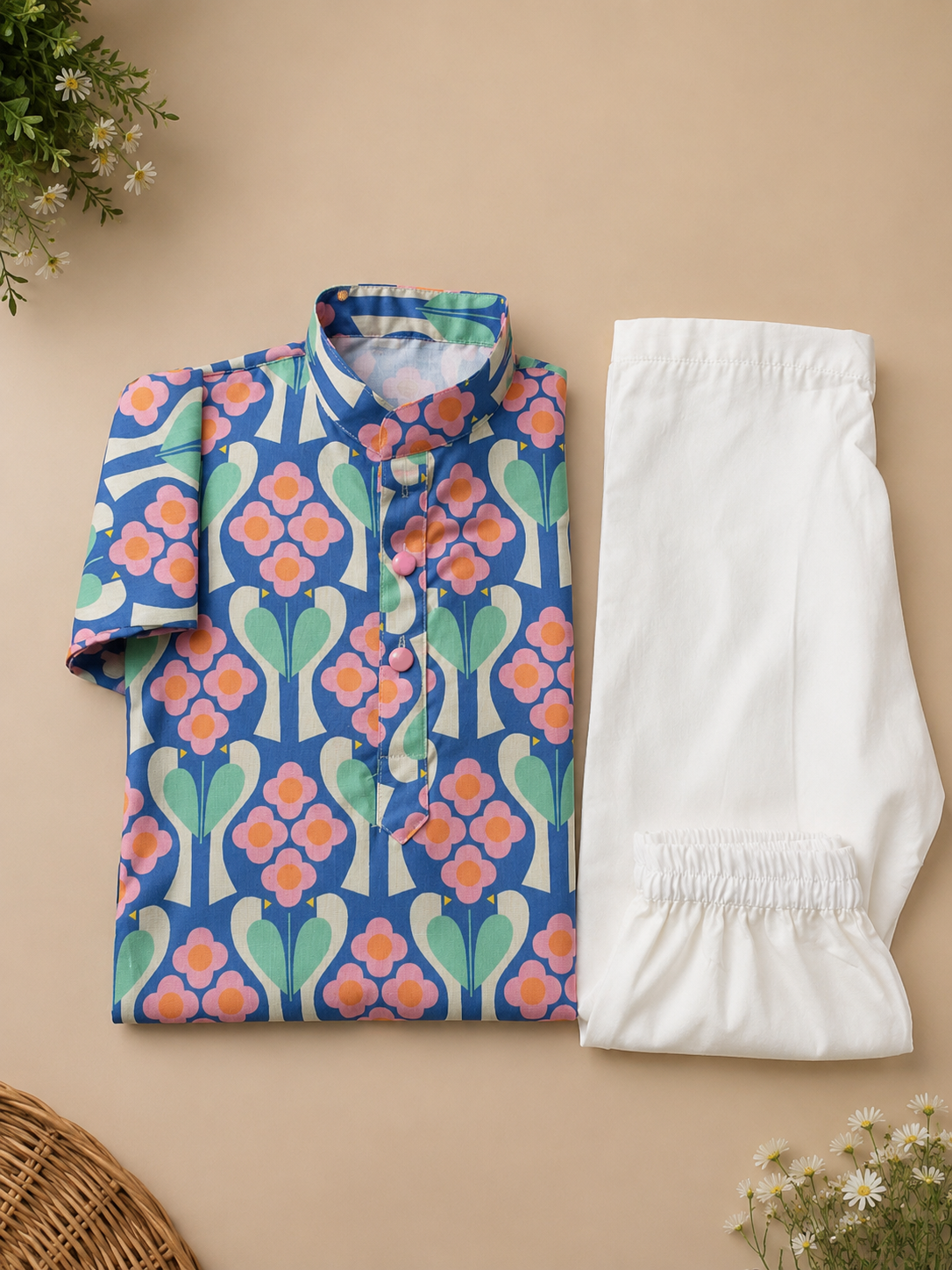 FLORA FIESTA PRINTED FULL SLEEVE KURTA & PAJAMA SET