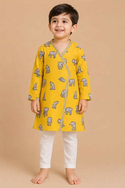 GILDED AIRAVAT PRINTED KURTA WITH WHITE DHOTI